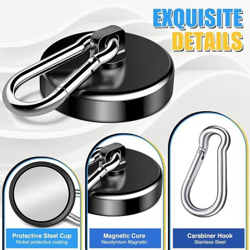 Magnetic Hooks Heavy Duty 150Lbs, 4 Pack Super Strong Magnetic Hooks with Swivel Carabiner for Cruise, Black Neodymium Magnet Hooks Magnetic Wall Hanger for Hanging, Toolbox, Grill, Cabins in Kuwait