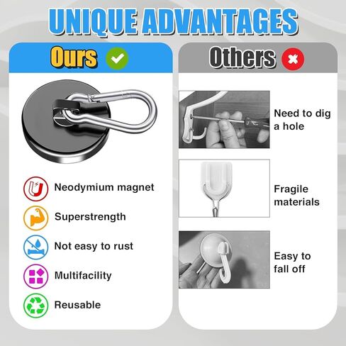 Magnetic Hooks Heavy Duty 150Lbs, 4 Pack Super Strong Magnetic Hooks with Swivel Carabiner for Cruise, Black Neodymium Magnet Hooks Magnetic Wall Hanger for Hanging, Toolbox, Grill, Cabins in Kuwait