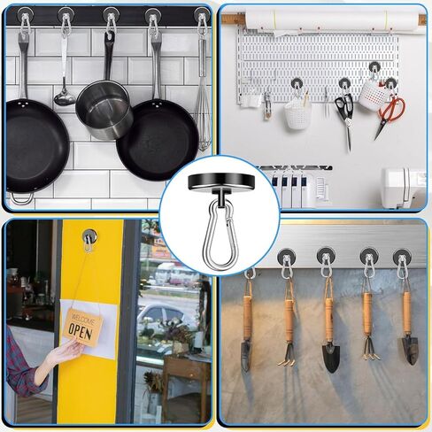 Magnetic Hooks Heavy Duty 150Lbs, 4 Pack Super Strong Magnetic Hooks with Swivel Carabiner for Cruise, Black Neodymium Magnet Hooks Magnetic Wall Hanger for Hanging, Toolbox, Grill, Cabins in Kuwait
