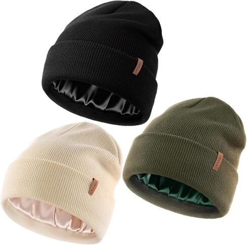 FURTALK Womens Winter Warm Satin Lined Beanie Hats Silk Lining Unisex Knit Slouchy Caps in Kuwait