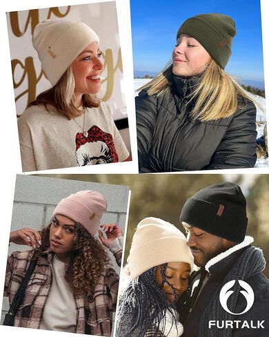 FURTALK Womens Winter Warm Satin Lined Beanie Hats Silk Lining Unisex Knit Slouchy Caps in Kuwait