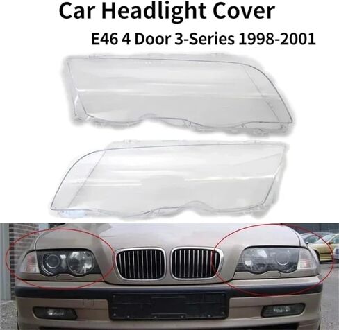 زوج غطاء المصباح الأمامي للسيارة متوافق مع BMW E46 4 Door 3-Series 1998 1999 2000 2001 عاكس الضوء مشرق شل رئيس عدسة المصباح يغطي (زوج) in Saudi Arabia