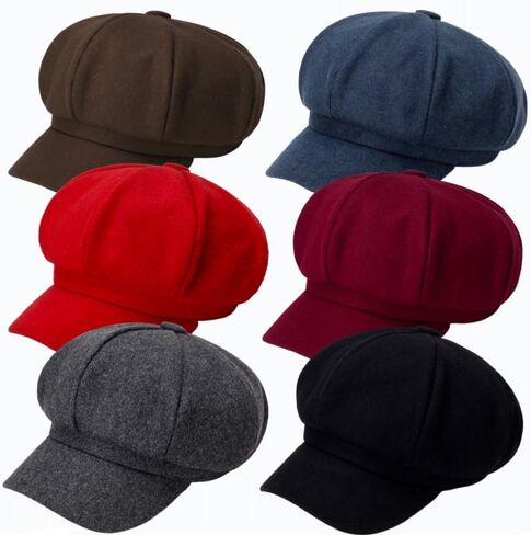 6 Pieces Women Newsboy Cap Warm Wool Visor Beret Hats Octagonal Cap Soft Newsboy Hats Vintage Cabbie Paperboy Hat in Kuwait