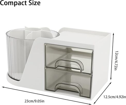 Desk Organizer with Rotating Pencil Pen Holder and 2 Small Drawers, Desk Caddy for Office Workspace Organization and Storage (White) in Saudi Arabia