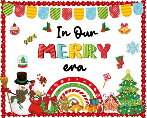Merry Christmas Bulletin Board for Classroom Decorations Christmas Rainbow Xmas Tree Gingerbread Candy Paper Cutouts Winter Bulletin Board for Holiday School Chalkboard Wall Door Decor Supplies in Saudi Arabia