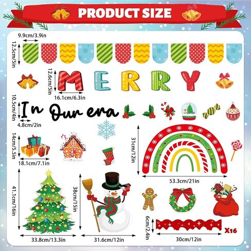 Merry Christmas Bulletin Board for Classroom Decorations Christmas Rainbow Xmas Tree Gingerbread Candy Paper Cutouts Winter Bulletin Board for Holiday School Chalkboard Wall Door Decor Supplies in Saudi Arabia