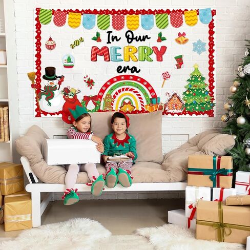 Merry Christmas Bulletin Board for Classroom Decorations Christmas Rainbow Xmas Tree Gingerbread Candy Paper Cutouts Winter Bulletin Board for Holiday School Chalkboard Wall Door Decor Supplies in Saudi Arabia