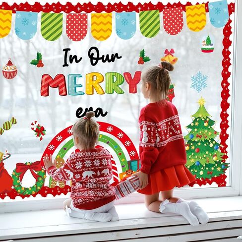 Merry Christmas Bulletin Board for Classroom Decorations Christmas Rainbow Xmas Tree Gingerbread Candy Paper Cutouts Winter Bulletin Board for Holiday School Chalkboard Wall Door Decor Supplies in Saudi Arabia