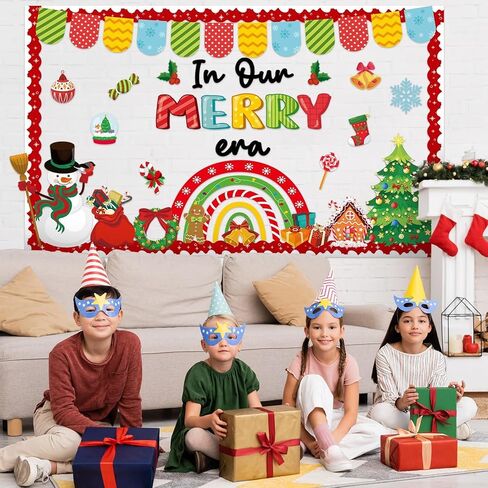 Merry Christmas Bulletin Board for Classroom Decorations Christmas Rainbow Xmas Tree Gingerbread Candy Paper Cutouts Winter Bulletin Board for Holiday School Chalkboard Wall Door Decor Supplies in Saudi Arabia
