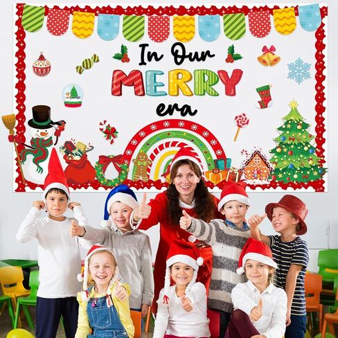 Merry Christmas Bulletin Board for Classroom Decorations Christmas Rainbow Xmas Tree Gingerbread Candy Paper Cutouts Winter Bulletin Board for Holiday School Chalkboard Wall Door Decor Supplies in Saudi Arabia