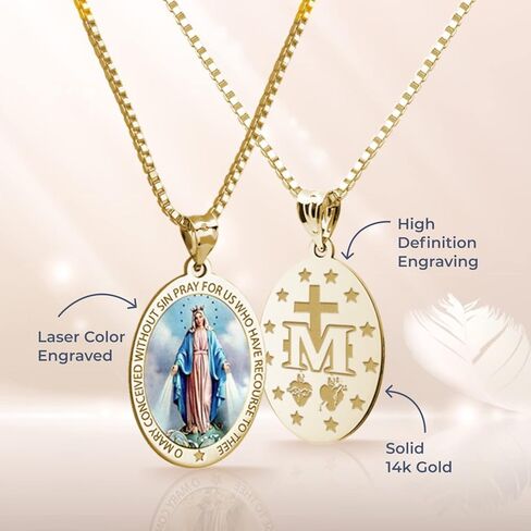 PicturesOnGold.com Gold Miraculous Medal - 14K Yellow Gold Miraculous Medal - 1/2 Inch X 2/3 Inch in Saudi Arabia