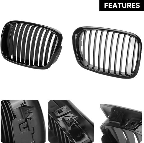 2PCS Front Kidney Grille Grill for BMW E39 | for BMW 528i 1997-2000 Base 2.8L L6 - Gas / 540i 1999-2003 Base 4.4L V8 - Gas | 4 Door Sedan | Glossy Black in Saudi Arabia