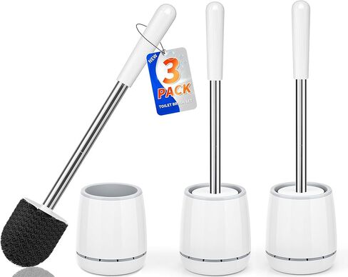 Toilet Brush, Toilet Brush and Holder with 304 Stainless Steel Handle, Space Saving Toilet Bowl Brush for Storage, Durable Bristles Toilet Scrubber for Bathroom Cleaning (1, White) in Kuwait