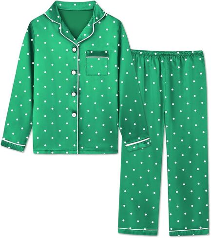 Girls & Womens Satin Pajamas Set, Silk Long Sleeve Nightwear Button-Down Sleepwear, 3 Years - Women XXL in Saudi Arabia