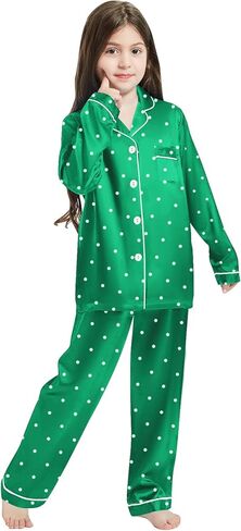 Girls & Womens Satin Pajamas Set, Silk Long Sleeve Nightwear Button-Down Sleepwear, 3 Years - Women XXL in Saudi Arabia