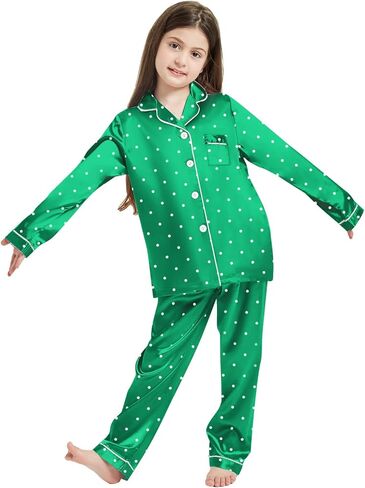 Girls & Womens Satin Pajamas Set, Silk Long Sleeve Nightwear Button-Down Sleepwear, 3 Years - Women XXL in Saudi Arabia