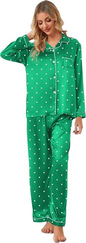 Girls & Womens Satin Pajamas Set, Silk Long Sleeve Nightwear Button-Down Sleepwear, 3 Years - Women XXL in Saudi Arabia