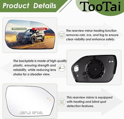 Passenger Side Mirror Glass Compatible with Ford vehicles - Explorer 2020-2025 - Heated with Blind Spot Detect, without Auto Dimming, RH, LB5Z17K707B in Saudi Arabia