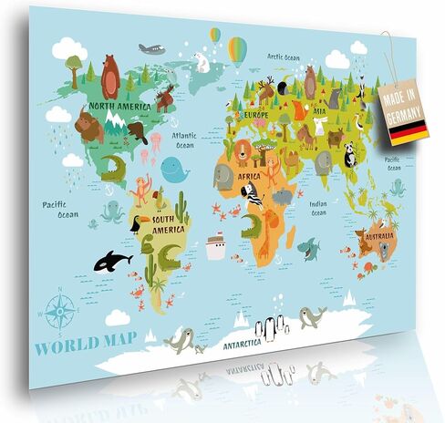 Lineo® Kids World Map for Children - Large Educational World Map Poster for Young Explorers with Animals, Continents & Landmarks - Wall Art Print 24 x 16.5 inches in Saudi Arabia