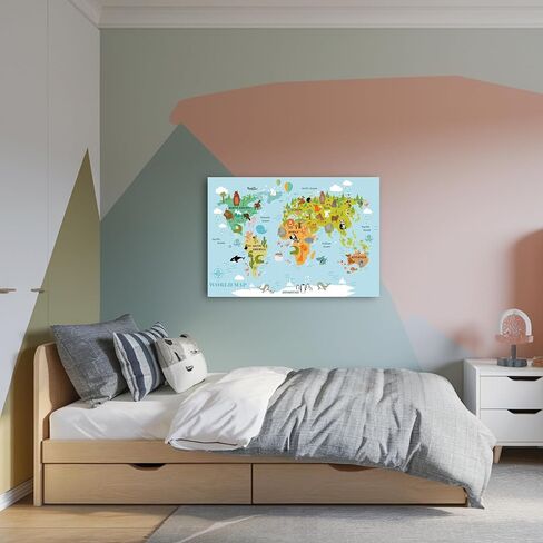 Lineo® Kids World Map for Children - Large Educational World Map Poster for Young Explorers with Animals, Continents & Landmarks - Wall Art Print 24 x 16.5 inches in Saudi Arabia