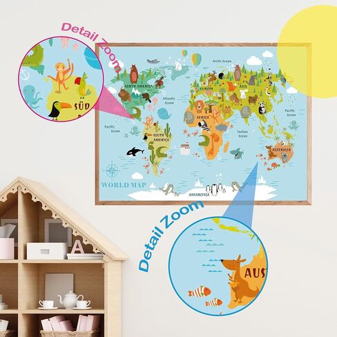 Lineo® Kids World Map for Children - Large Educational World Map Poster for Young Explorers with Animals, Continents & Landmarks - Wall Art Print 24 x 16.5 inches in Saudi Arabia