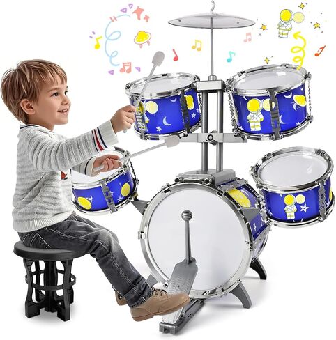 TWFRIC مجموعة طبول لعبة للأطفال الذين تتراوح أعمارهم بين 3-5 سنوات مجموعة طبول الجاز مع 5 طبول ألعاب الآلات الموسيقية لهدايا الأولاد والبنات من عمر 3 4 5 سنوات in Kuwait