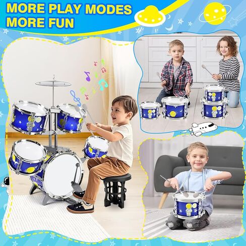 TWFRIC مجموعة طبول لعبة للأطفال الذين تتراوح أعمارهم بين 3-5 سنوات مجموعة طبول الجاز مع 5 طبول ألعاب الآلات الموسيقية لهدايا الأولاد والبنات من عمر 3 4 5 سنوات in Kuwait