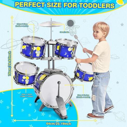 TWFRIC مجموعة طبول لعبة للأطفال الذين تتراوح أعمارهم بين 3-5 سنوات مجموعة طبول الجاز مع 5 طبول ألعاب الآلات الموسيقية لهدايا الأولاد والبنات من عمر 3 4 5 سنوات in Kuwait