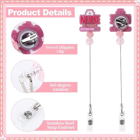 SaKDKmo 3Pcs Cute Student Nurse Badge Reels Nursing School Success Bundle Reel Holder Funny Name Tag Retractable Clip for Nurses Doctors ID Name Cards Lanyards (Pink Lovely Style) in Saudi Arabia