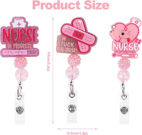 SaKDKmo 3Pcs Cute Student Nurse Badge Reels Nursing School Success Bundle Reel Holder Funny Name Tag Retractable Clip for Nurses Doctors ID Name Cards Lanyards (Pink Lovely Style) in Saudi Arabia