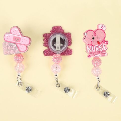 SaKDKmo 3Pcs Cute Student Nurse Badge Reels Nursing School Success Bundle Reel Holder Funny Name Tag Retractable Clip for Nurses Doctors ID Name Cards Lanyards (Pink Lovely Style) in Saudi Arabia