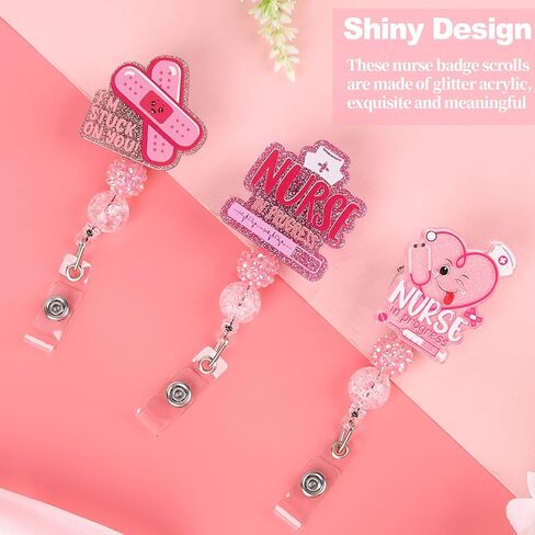 SaKDKmo 3Pcs Cute Student Nurse Badge Reels Nursing School Success Bundle Reel Holder Funny Name Tag Retractable Clip for Nurses Doctors ID Name Cards Lanyards (Pink Lovely Style) in Saudi Arabia