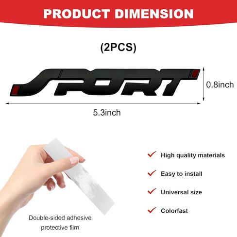 2 PCS Metal Car Sport Sticker, 3D Raised Car Fender Badge Front & Rear Tailgate Emblem with Sport Logo, Strong Adhesive Letters Decals for Front Hood Grill Rear Trunk (Black) in Saudi Arabia