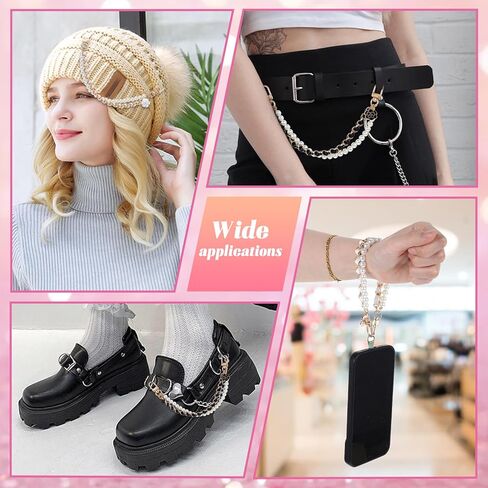 2Pcs Pearl Purse Chains Extender 10 Inch Black Handbag Straps Crossbody Bag with Cute Flower Purses Strap Replacement Purse Accessories Bag Charms for Women in Saudi Arabia