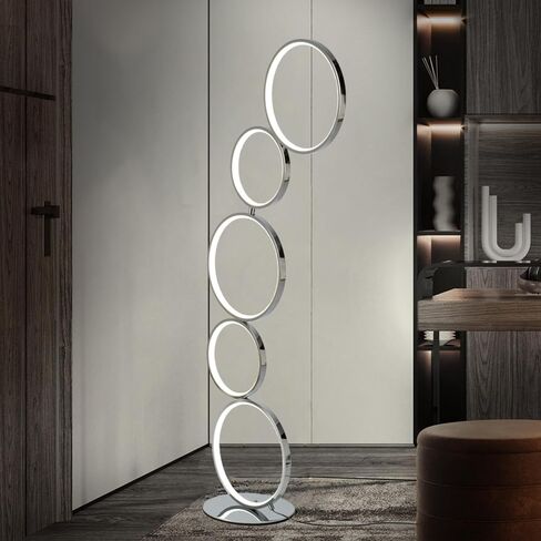 COSYLUX LED Modern Floor Lamp for Bedroom, 3 Way Bright Dimmable Corner Floor lamp with 5-Ring 2-in-1 Standing Tall End Table Lamp for Living Room & Office Reading Light, 3260LM, 6000K, Black. in Saudi Arabia