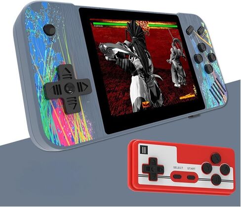 Retro Handheld Game Console, 3.5-inch HD Screen, 800 Classic Games, Single Player or 2-Person Game Mode, Retro Gaming Console，Grey/Pink (Grey) in Saudi Arabia