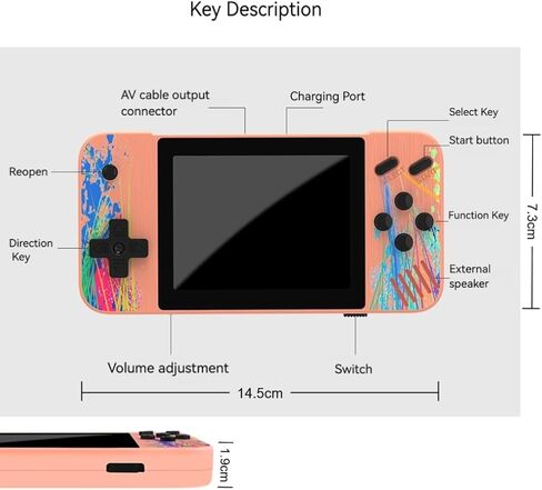 Retro Handheld Game Console, 3.5-inch HD Screen, 800 Classic Games, Single Player or 2-Person Game Mode, Retro Gaming Console，Grey/Pink (Grey) in Saudi Arabia