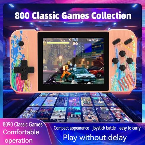 Retro Handheld Game Console, 3.5-inch HD Screen, 800 Classic Games, Single Player or 2-Person Game Mode, Retro Gaming Console，Grey/Pink (Grey) in Saudi Arabia