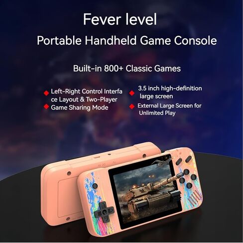 Retro Handheld Game Console, 3.5-inch HD Screen, 800 Classic Games, Single Player or 2-Person Game Mode, Retro Gaming Console，Grey/Pink (Grey) in Saudi Arabia