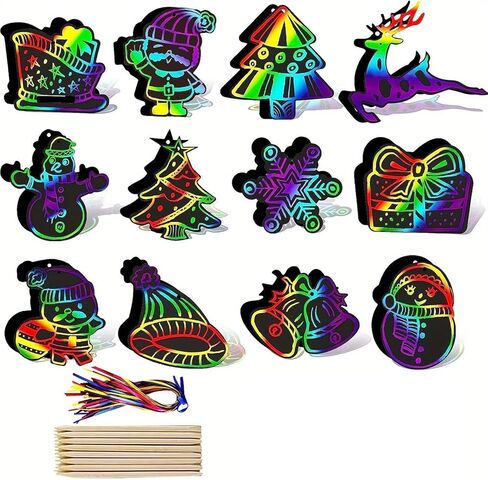 12Pcs Christmas Scratch Crafts Decorative Paper, Arts and Crafts Set for Trick-or-Treating, Christmas Party Favors, Event Supplies and Classroom Activities in Saudi Arabia
