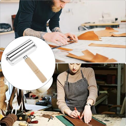 QWORK Seam Roller for Leather, Large Size Leather Edge Creaser & Smoother with Wood Handle Iron Roll, Leather Press Edge Roller, Leather Glue Laminating Roller in Saudi Arabia