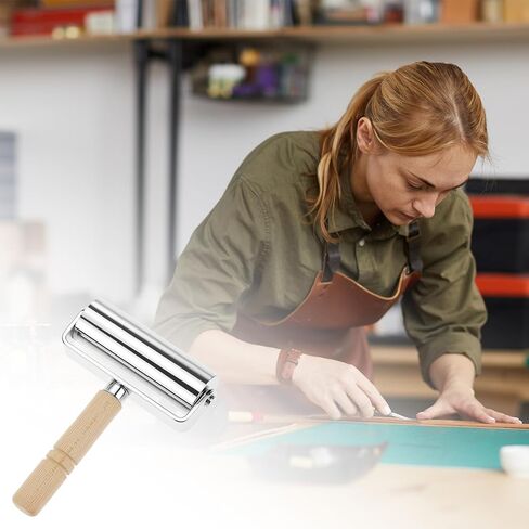 QWORK Seam Roller for Leather, Large Size Leather Edge Creaser & Smoother with Wood Handle Iron Roll, Leather Press Edge Roller, Leather Glue Laminating Roller in Saudi Arabia