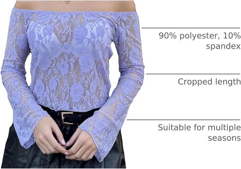 Avidlove Lace Mesh Crop Tops for Women Y2k Off Shoulder Tops Sexy Sheer Bell Long Sleeve Going Out Tops in Saudi Arabia