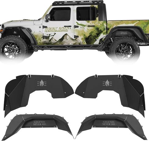 Hooke Road Aluminum JT Front and Rear Inner Fender Liners Kit Compatible with 2020-2025 Jeep Gladiator JT (Excluding Rubicon 3.6L Engine), Wheel Well Splash Mud Guards Black 4PCS in Saudi Arabia