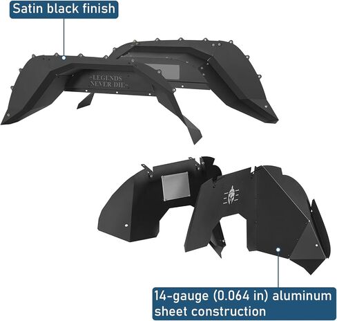 Hooke Road Aluminum JT Front and Rear Inner Fender Liners Kit Compatible with 2020-2025 Jeep Gladiator JT (Excluding Rubicon 3.6L Engine), Wheel Well Splash Mud Guards Black 4PCS in Saudi Arabia