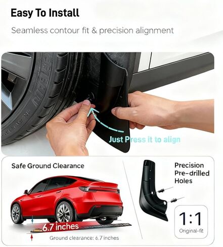 2025 Tesla Model Y Juniper Mud Flaps Splash Guards, No Drilling Required, Custom Fit Front & Rear Fender Tesla Model Y Accessories, Easy Snap-on Installation Paint Protection (Set of 4) in Saudi Arabia