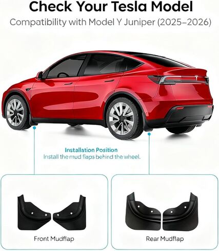 2025 Tesla Model Y Juniper Mud Flaps Splash Guards, No Drilling Required, Custom Fit Front & Rear Fender Tesla Model Y Accessories, Easy Snap-on Installation Paint Protection (Set of 4) in Saudi Arabia