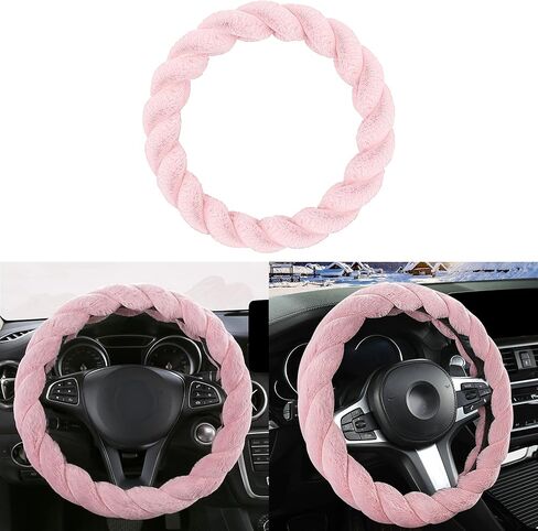 Luxury Fluffy Winter Car Steering Wheel Cover for Women Soft Warm Plush Cute Auto Accessories for Vehicle, Sedan,Universal,Fuzzy,Black,Anti Slip (Pink) in Kuwait