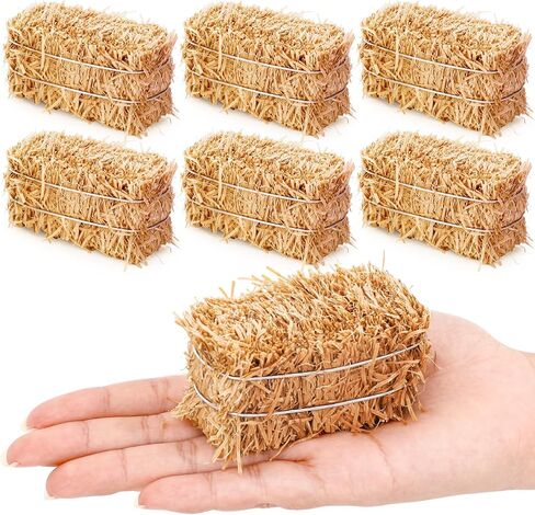 8 Pcs Mini Hay Bales Small Decorative Straw Bale for Thanksgiving Fall Harvest Christmas Nativity Scene Craft Dollhouse Farm Halloween Party Table Decoration, 5.3 x 4.7 x 1.2 Inch in Saudi Arabia