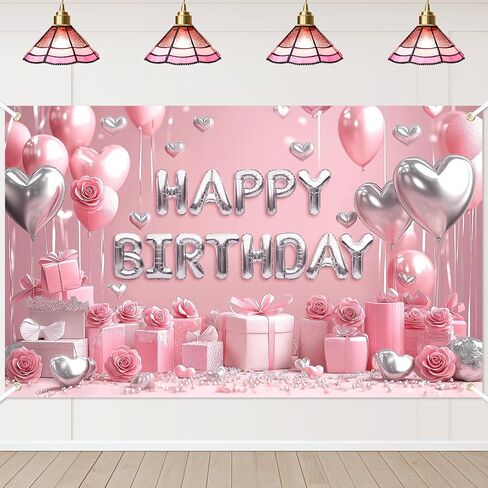 Avezano Pink Happy Birthday Banner for Women Girls Pink Birthday Decorations Banner Princess Backdrop for Indoor Outdoor Party Supplies (6x3.6ft) in Saudi Arabia